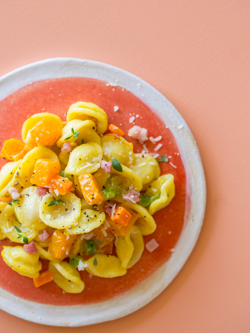Butternut Squash and Pancetta Orecchiette Spoon Fork Bacon