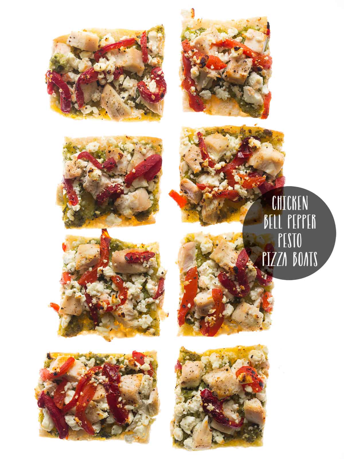 Chicken Bell Pepper and Pesto Pizza Boats Spoon Fork Bacon