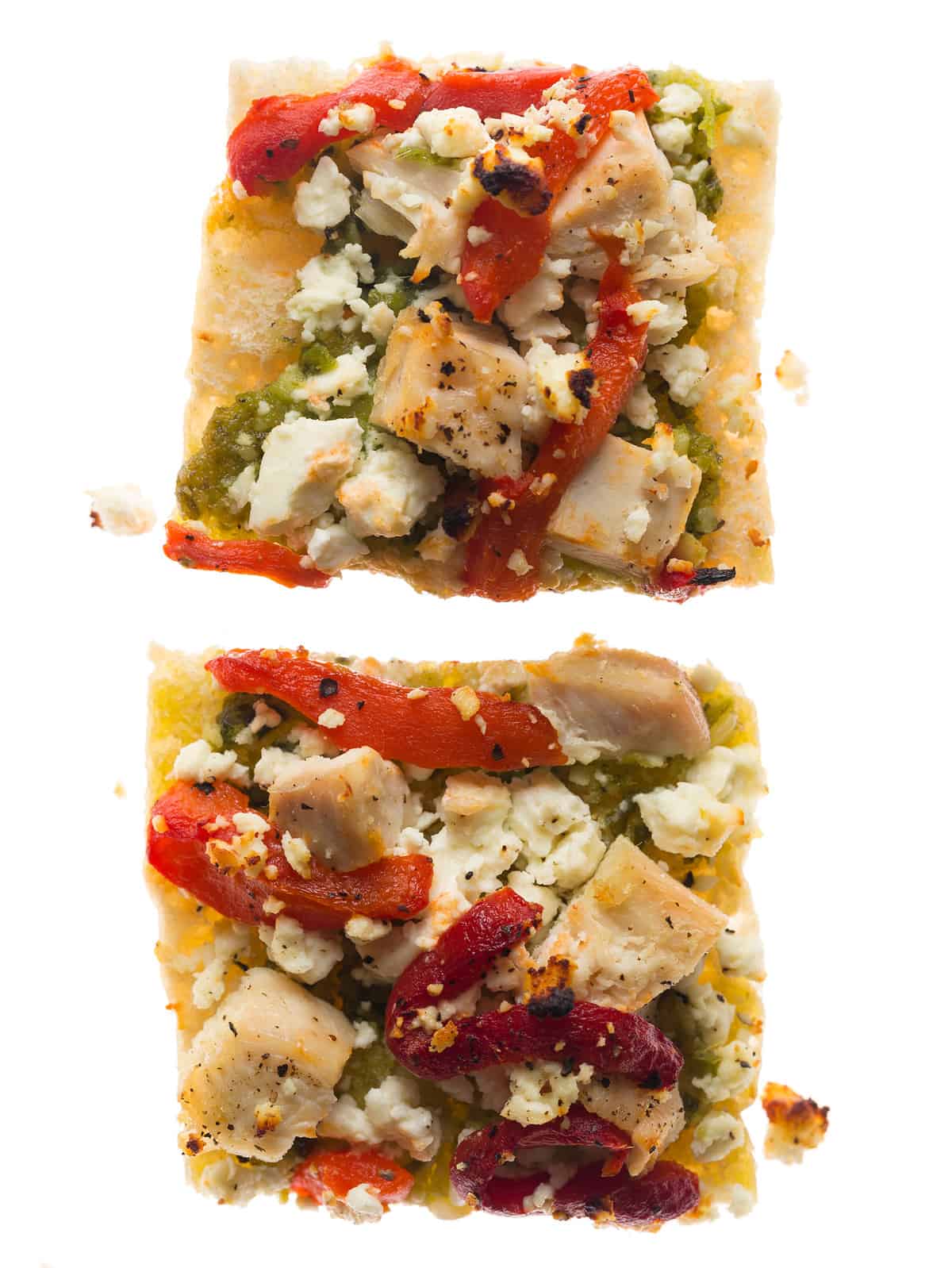 Chicken Bell Pepper and Pesto Pizza Boats Spoon Fork Bacon