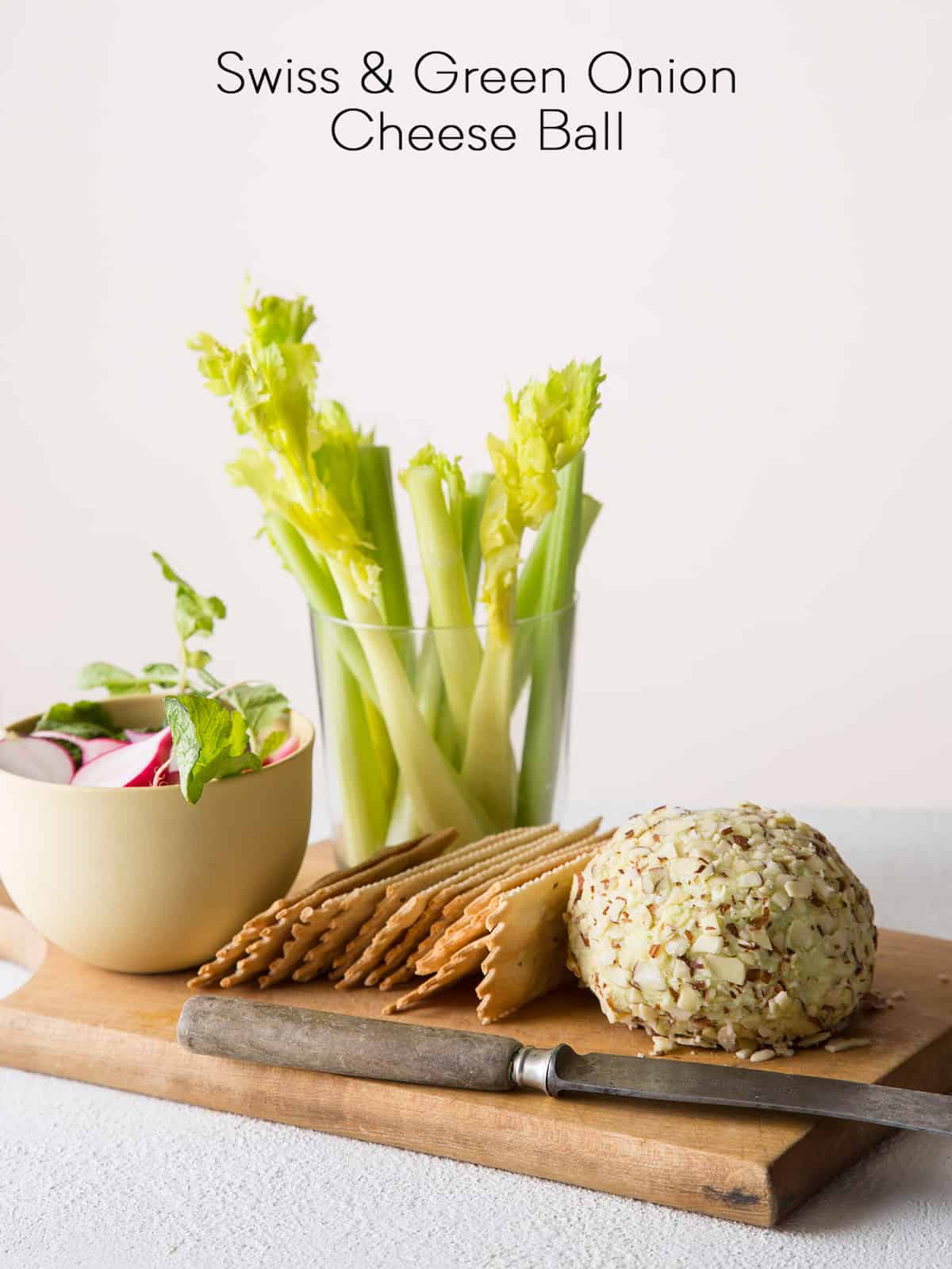 Swiss and Green Onion Cheese Ball Spoon Fork Bacon