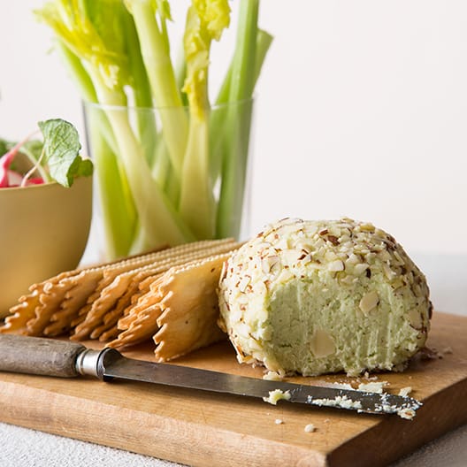 Swiss and Green Onion Cheese Ball Spoon Fork Bacon