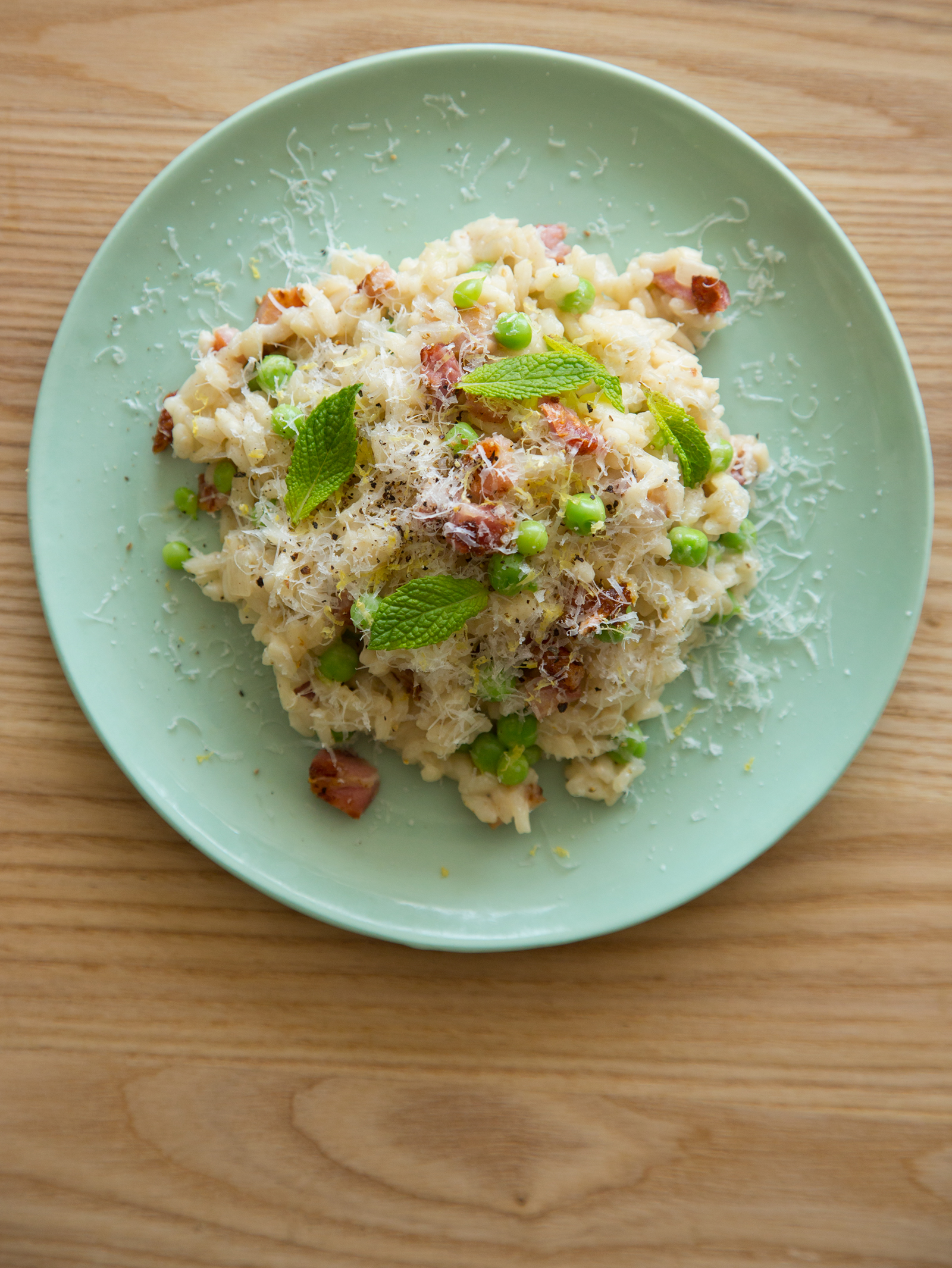 English Pea Mint and Bacon Risotto Spoon Fork Bacon