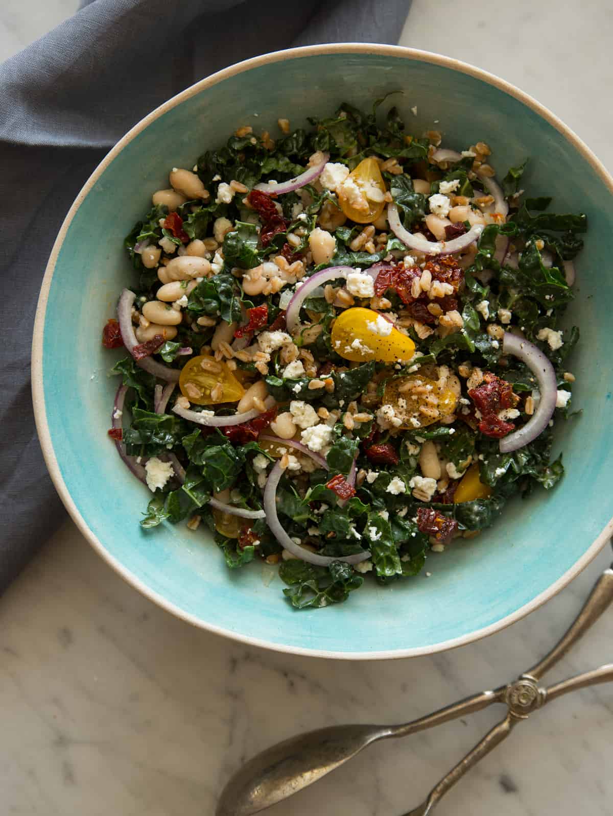 Kale White Bean and Farro Salad Spoon Fork Bacon