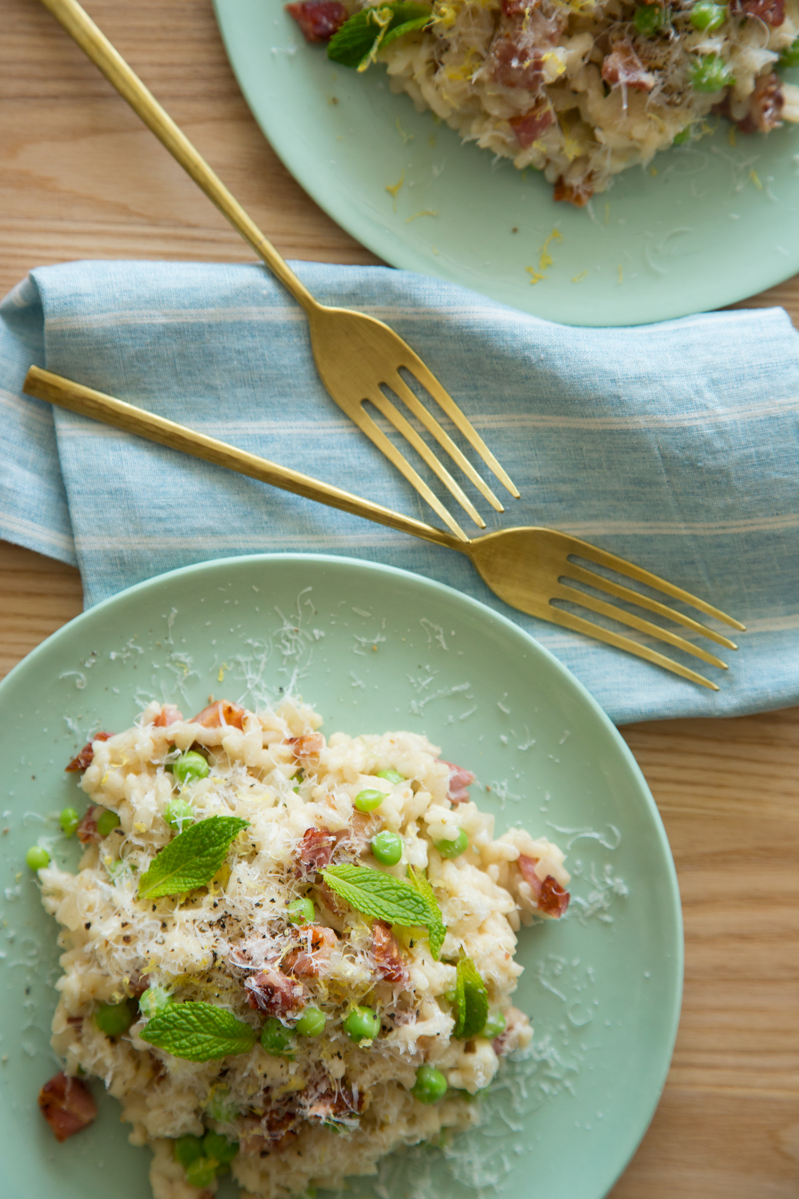 English Pea Mint and Bacon Risotto Spoon Fork Bacon