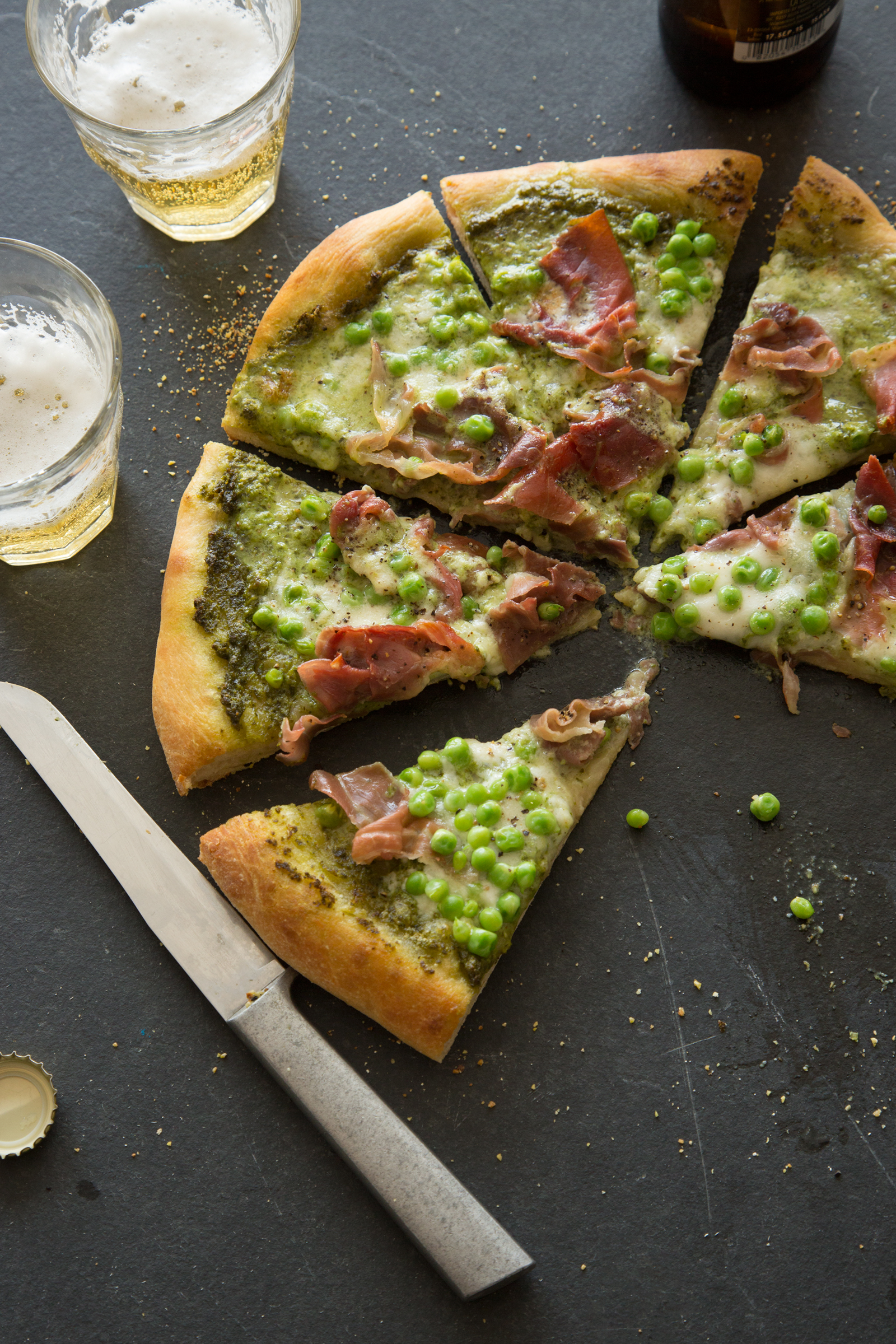 English Pea Prosciutto and Burrata Pizza