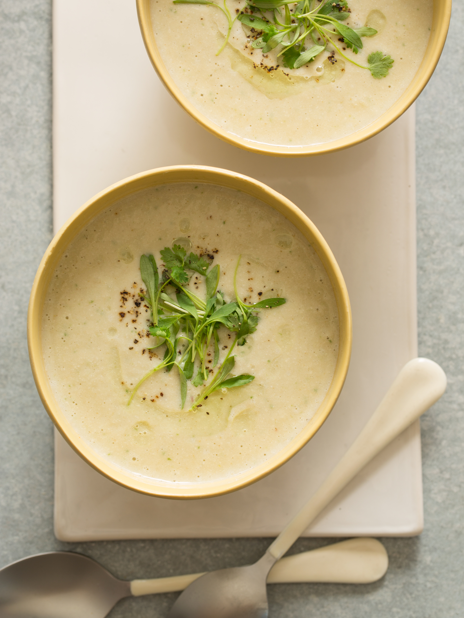 White Gazpacho Spoon Fork Bacon