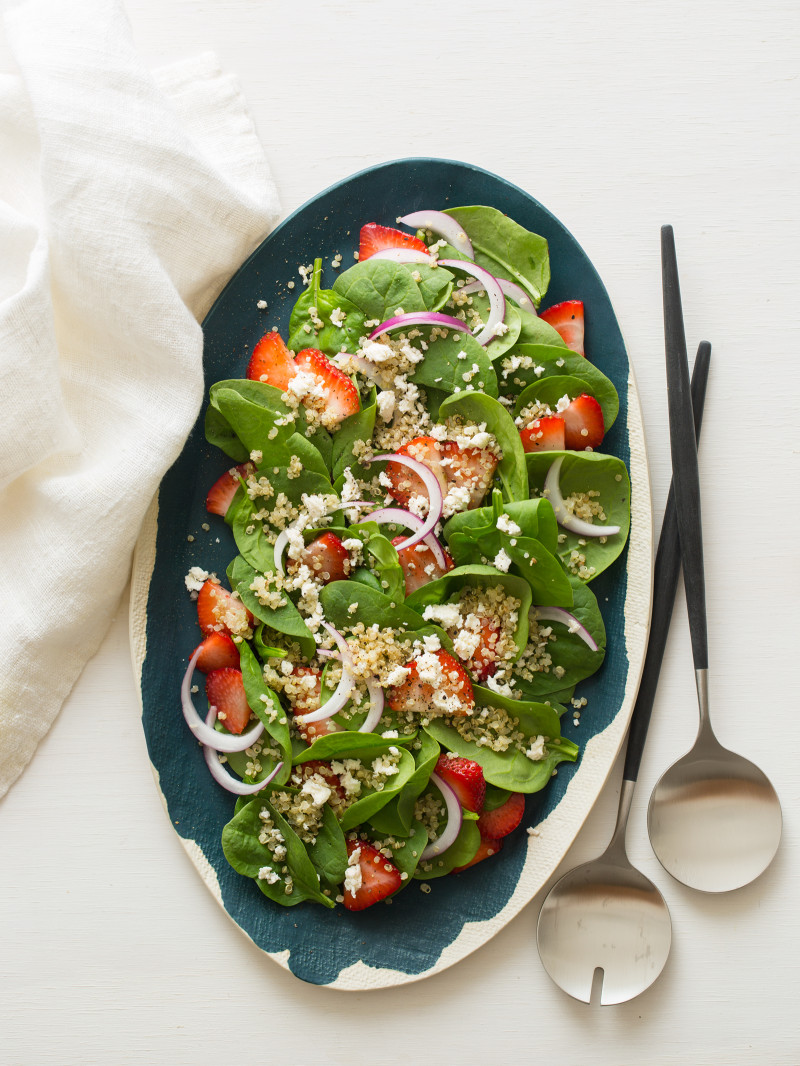 Fresh Strawberry Quinoa and Spinach Salad Spoon Fork Bacon