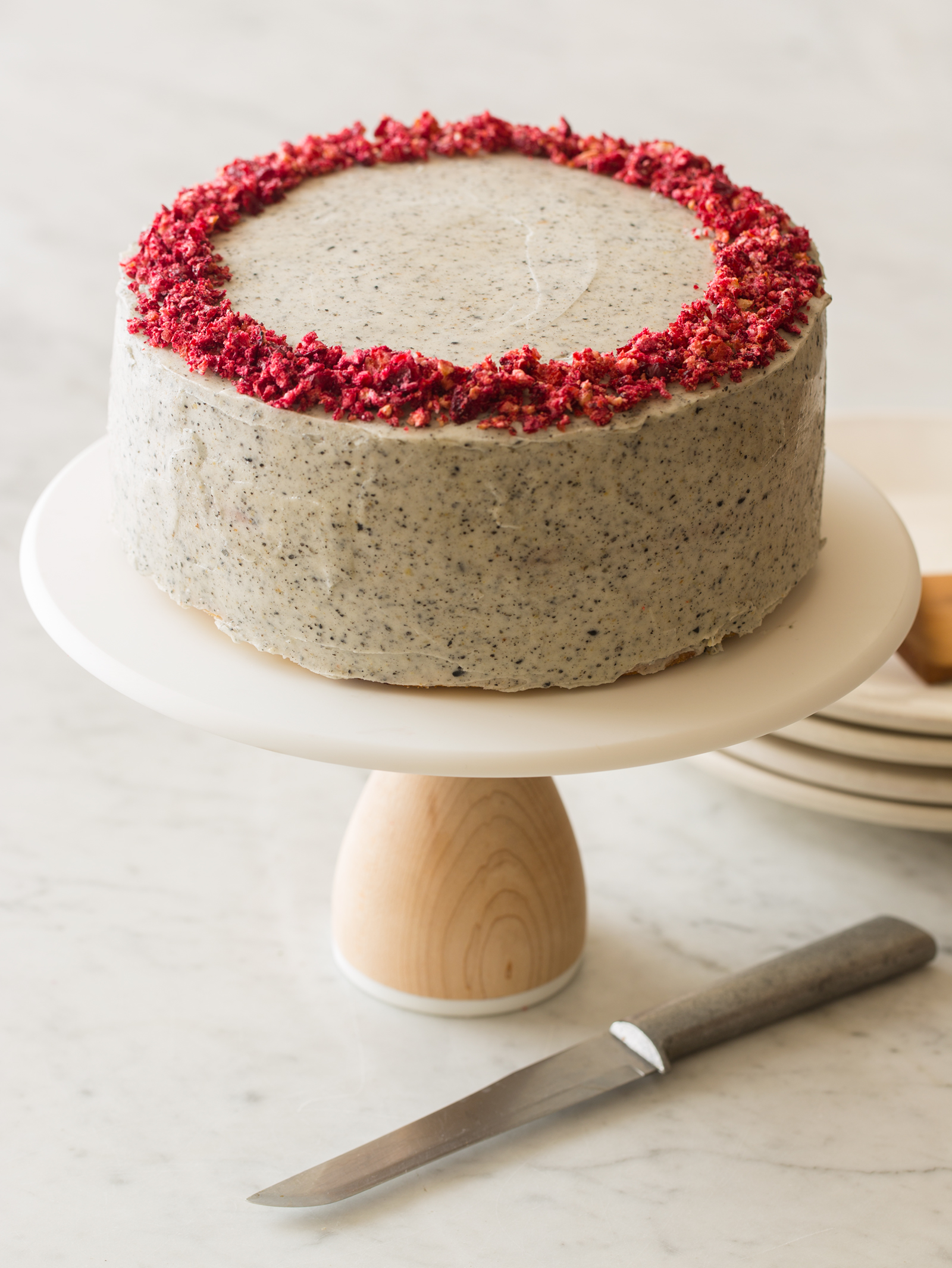 CoconutCherry Cake with Black Sesame Buttercream Spoon Fork Bacon