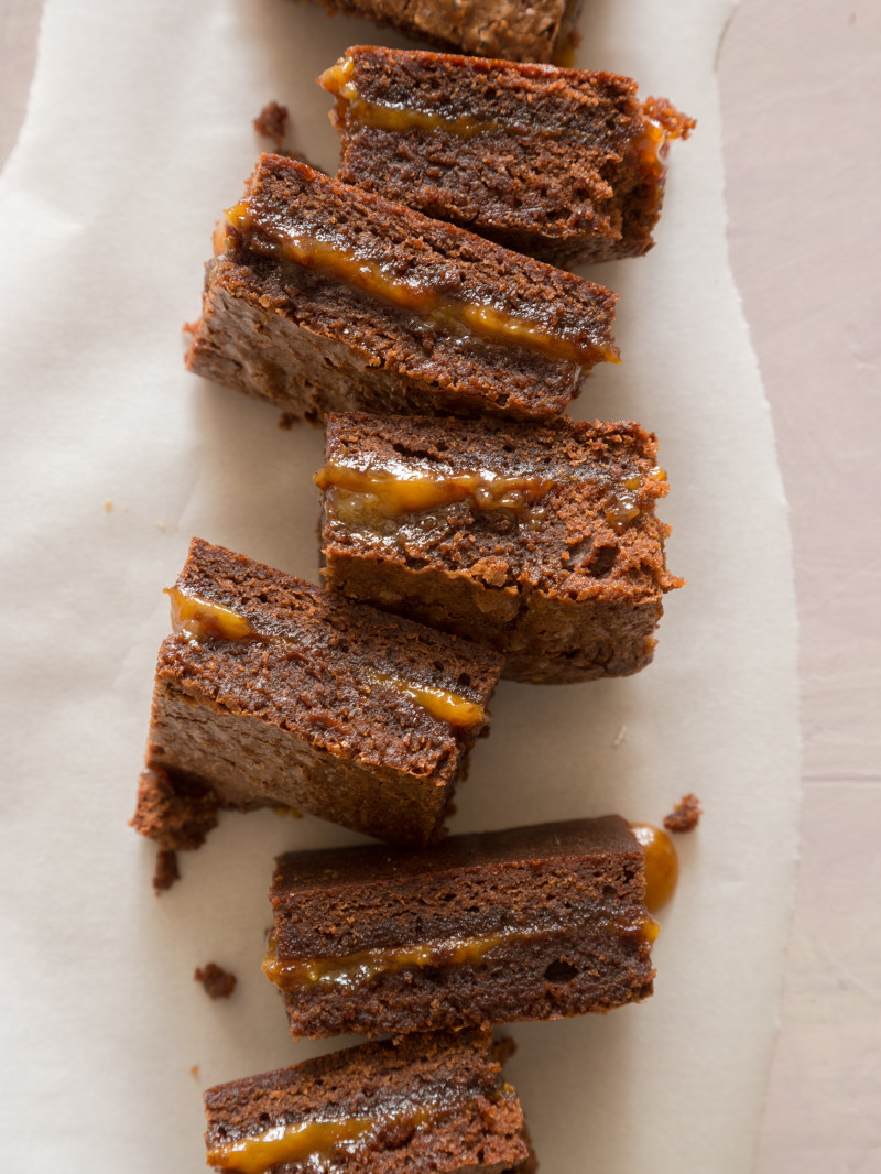 Salted Caramel Stuffed Newcastle Brown Ale Brownies