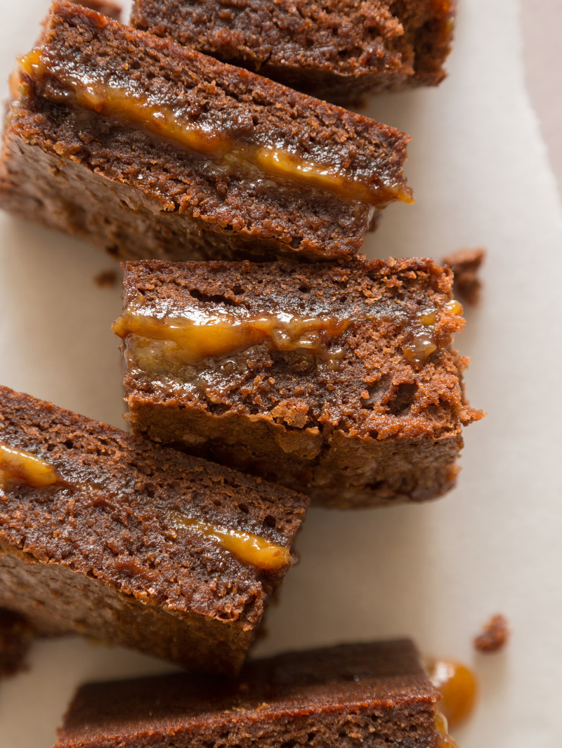 Salted Caramel Stuffed Newcastle Brown Ale Brownies