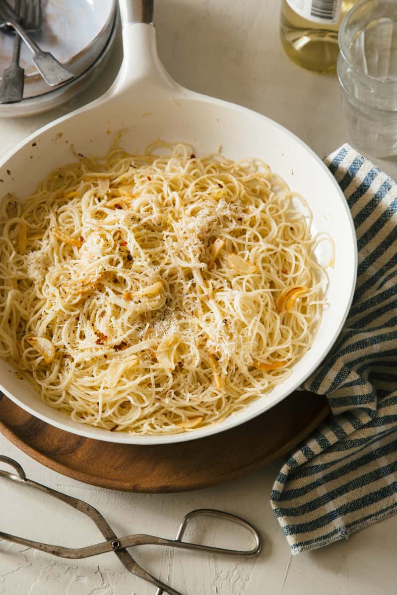 Capellini with Garlic, Lemon and Parmesan Spoon Fork Bacon