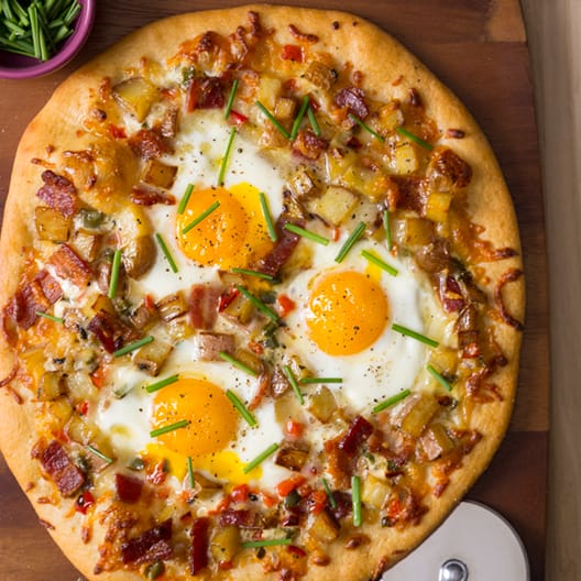Breakfast Pizza Spoon Fork Bacon