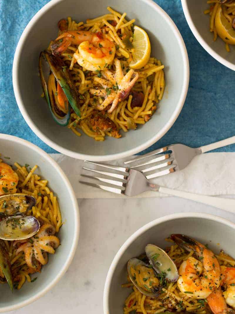 Seafood Fideua Spoon Fork Bacon