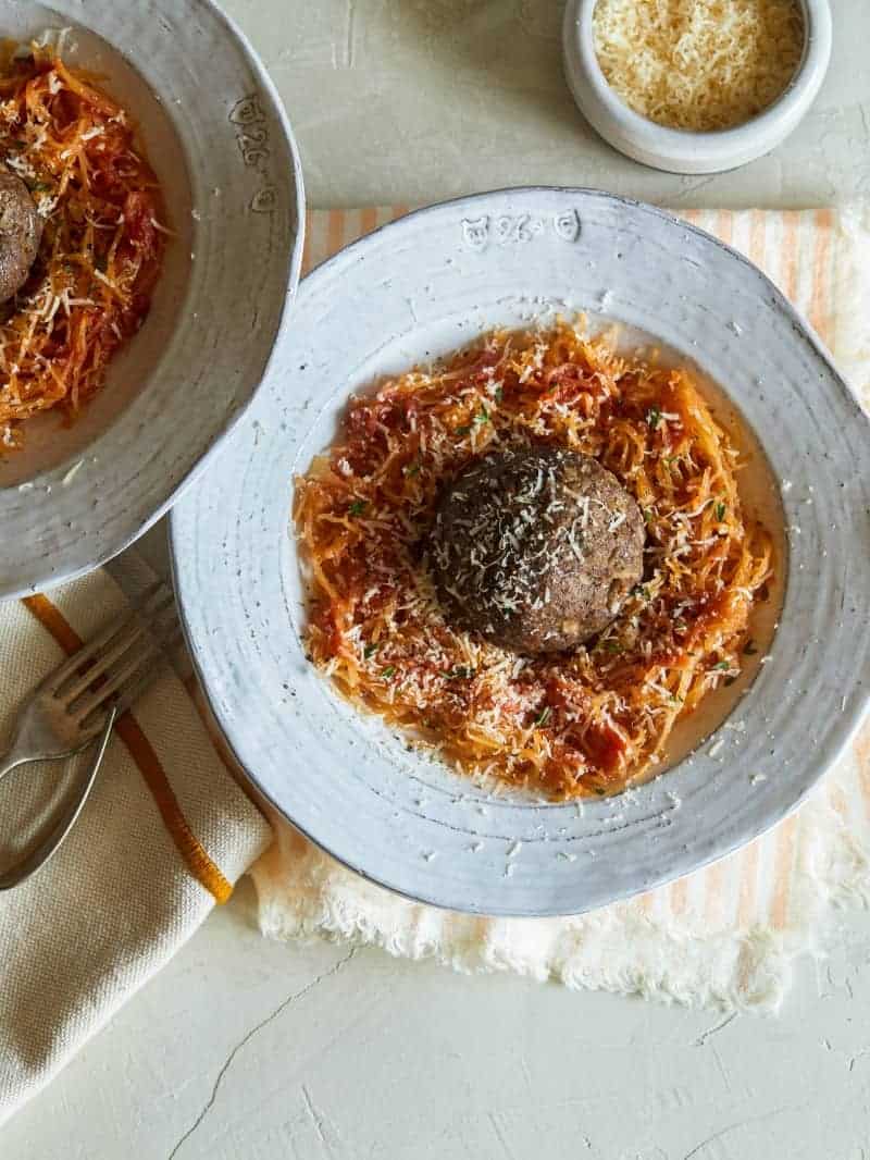 Spaghetti Squash and Meatballs Spoon Fork Bacon
