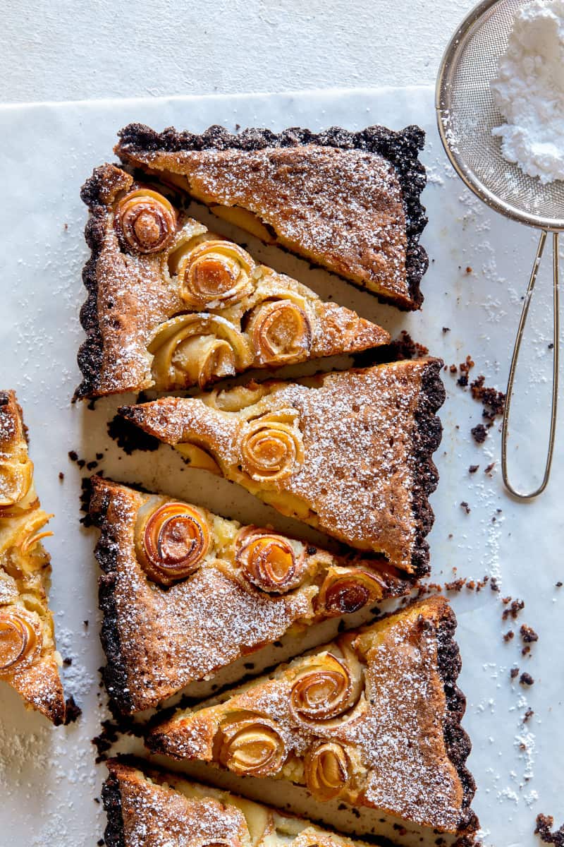 Shaved Apple and Almond Tart Spoon Fork Bacon