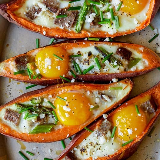 Twice Baked Steak and Egg Sweet Potatoes spoon fork bacon Bloglovin’