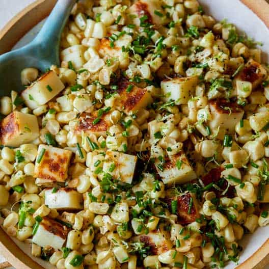 Summer Corn, Halloumi and Browned Butter Salad Spoon Fork Bacon