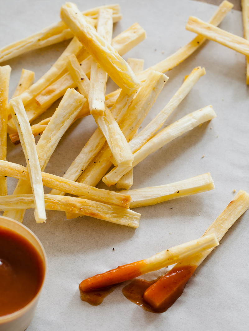 Baked Yucca Fries with Grilled Banana Ketchup
