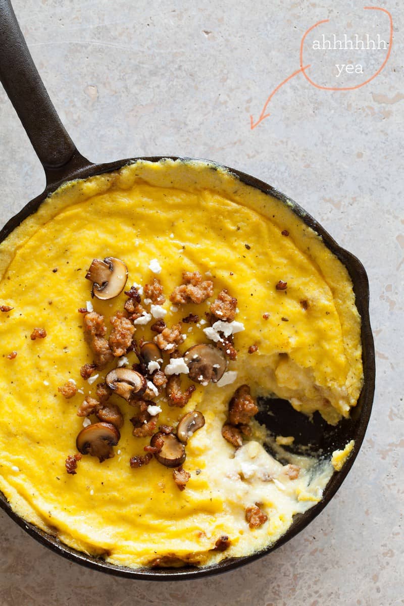 A recipe for Baked Polenta with mushrooms and sausage