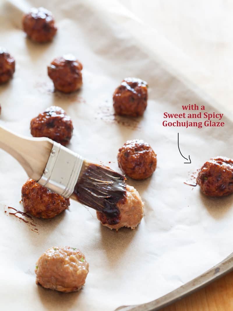 Cocktail meatballs with Korean style chili sauce.