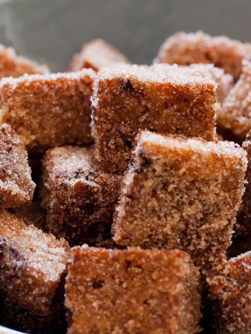 Banana Bread Churro Bites recipe served with a vanilla ice cream dipping sauce.