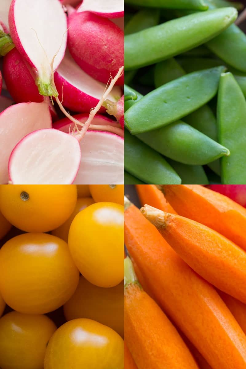 A photo grid of close ups of four different crudités.