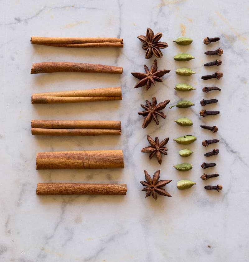 Spices for our Honeycrisp and Bourbon Spiced Cider. Cinnamon, cardamom, star anise, and cloves.