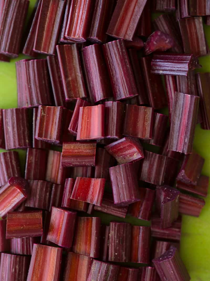 Chopped up beet stems for Citrus Sautéed Beet Stems 