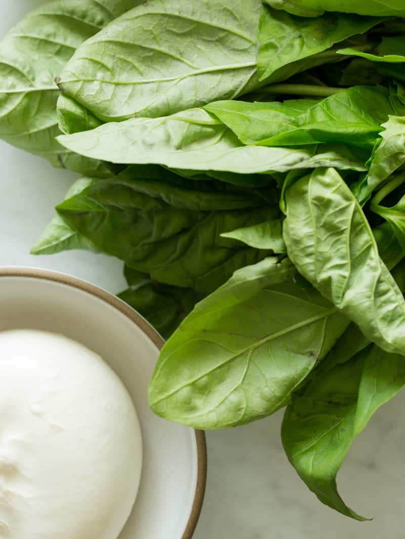 Basil and Burrata for Grilled Peach and Burrata Crostini