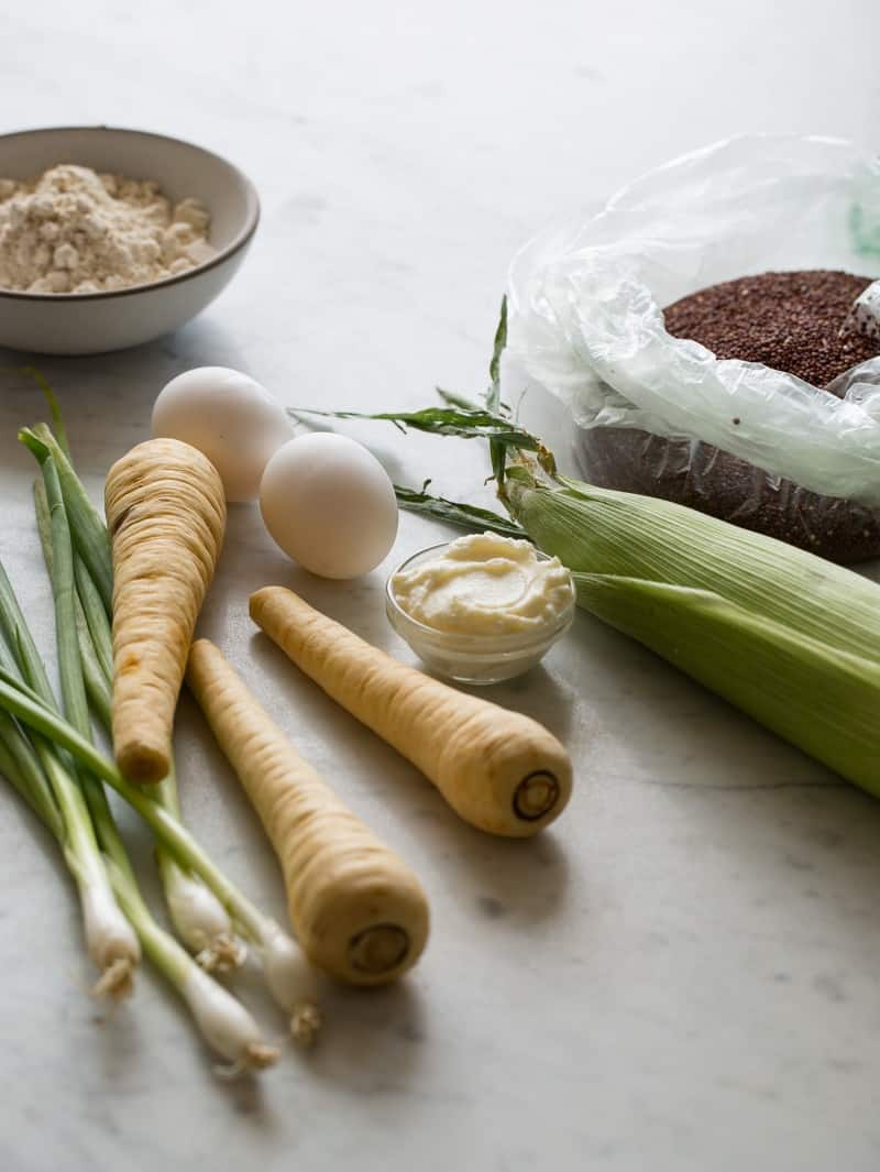 Ingredients for big veg quinoa burger patties.