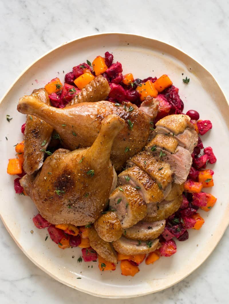 Maple Balsamic Roasted Duck with a Spiced Cranberry and Persimmon Chutney