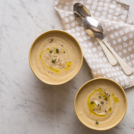 Roasted Cauliflower and Parsnip Soup Recipe Spoon Fork Bacon