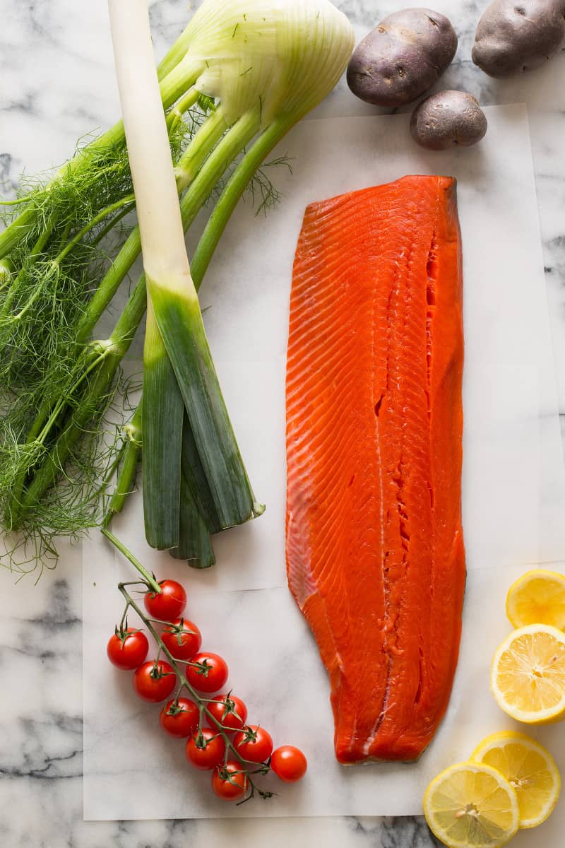 Ingredients for stacked side of salmon.