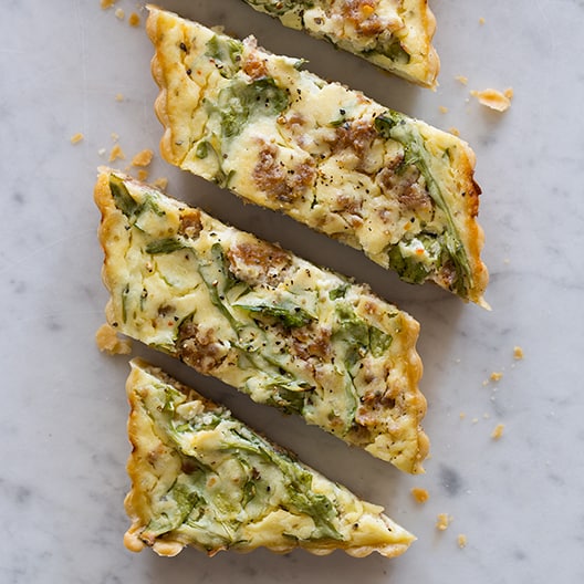 Sausage Arugula Ricotta Tart Spoon Fork Bacon