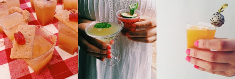 A woman holding two different cocktails.