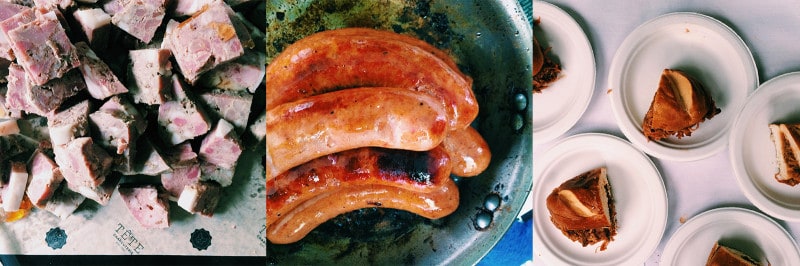 A close up of pork sausages.