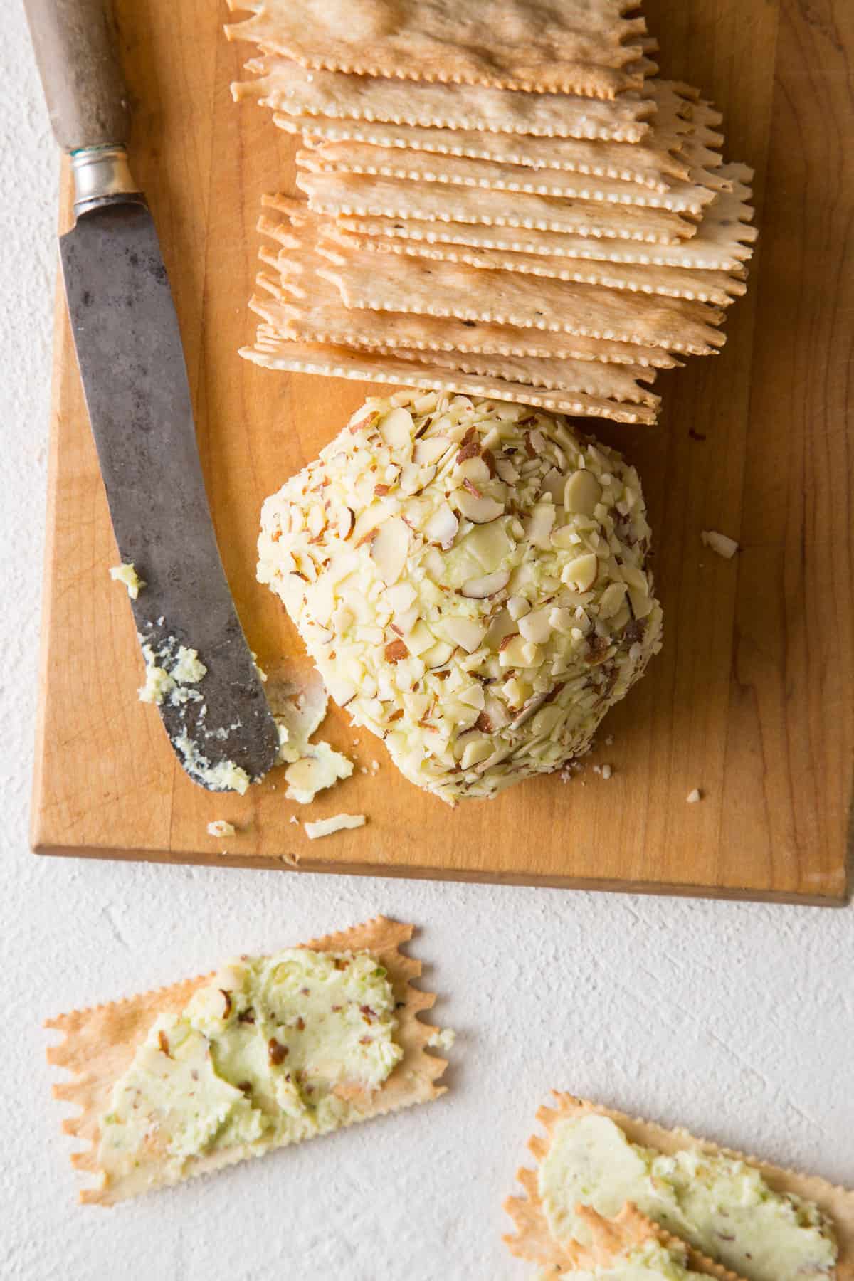Swiss and Green Onion Cheese Ball Spoon Fork Bacon