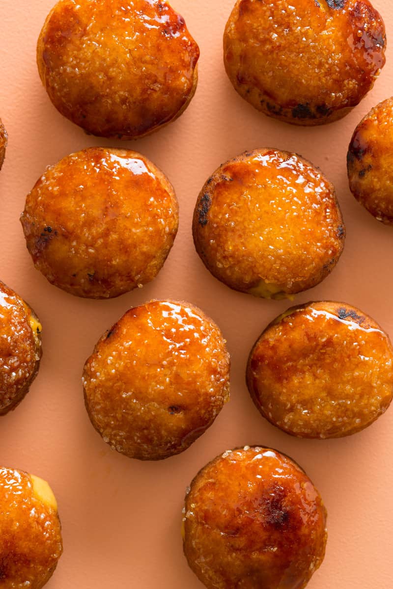 A close up of pumpkin crème brûlée doughnuts.