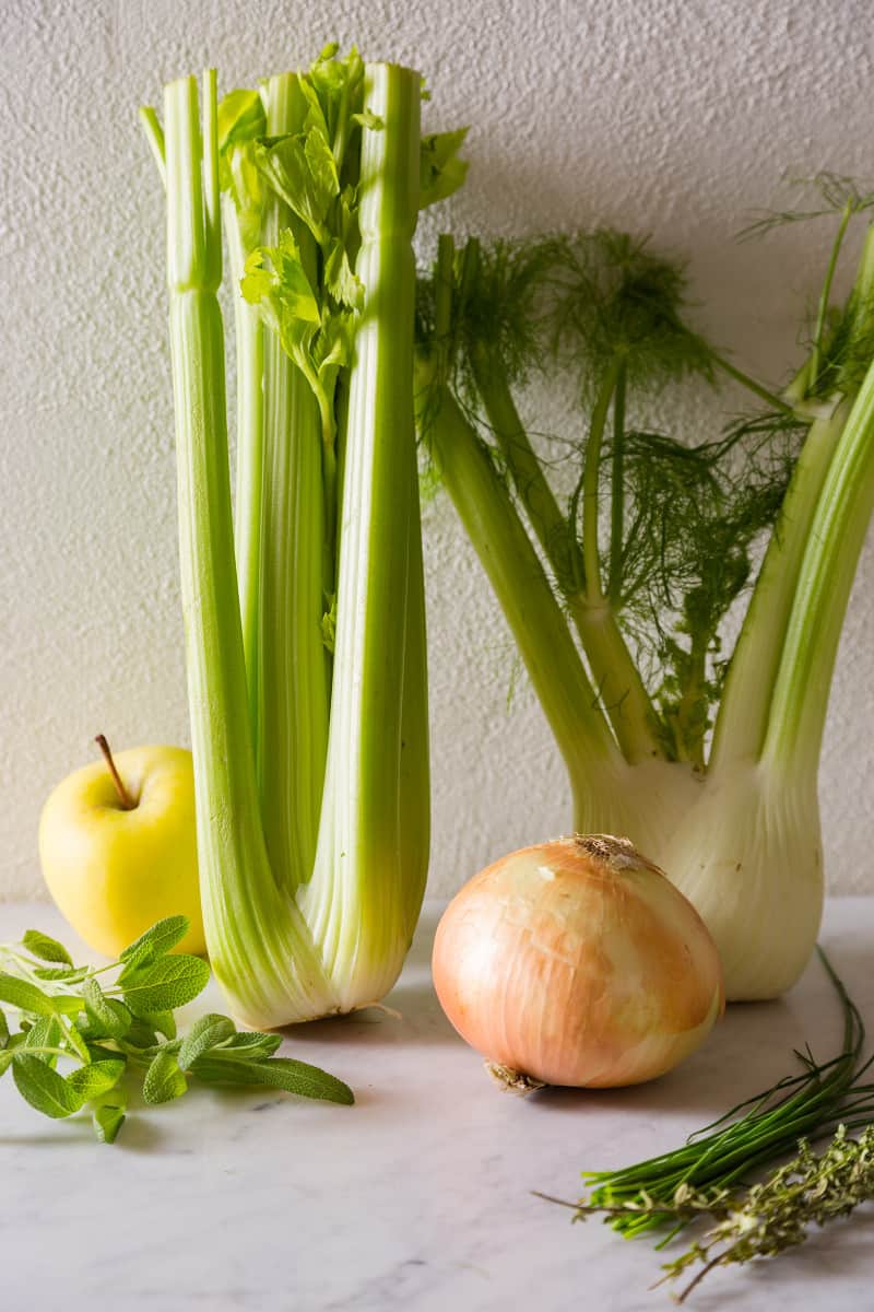 Raw ingredients for apple and fennel stuffing.