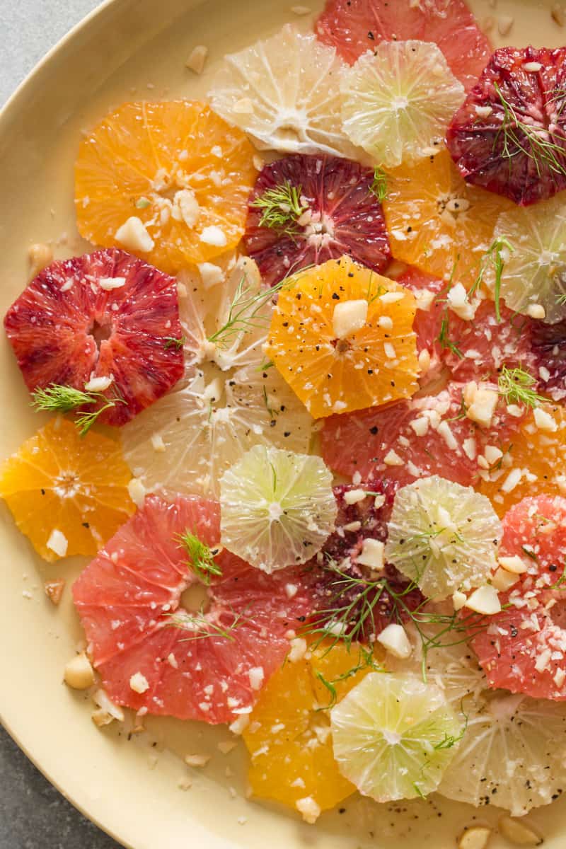 A close up of citrus and fennel salad.