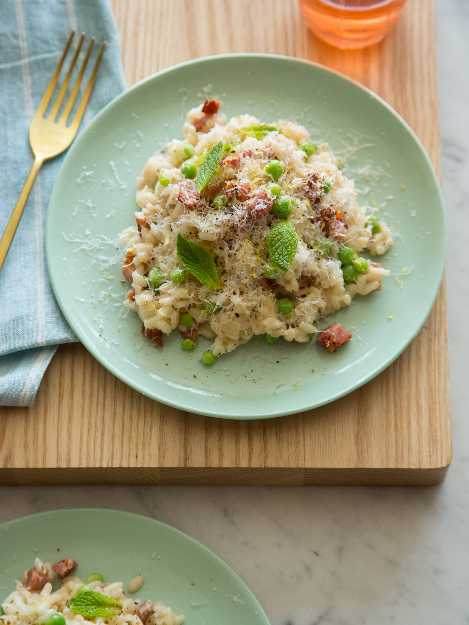 English Pea Mint and Bacon Risotto Spoon Fork Bacon