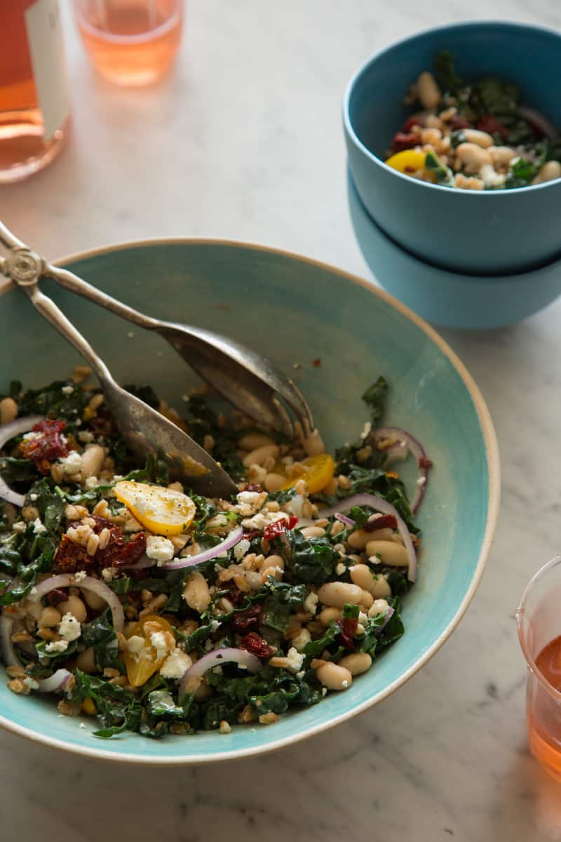 Kale White Bean and Farro Salad Spoon Fork Bacon