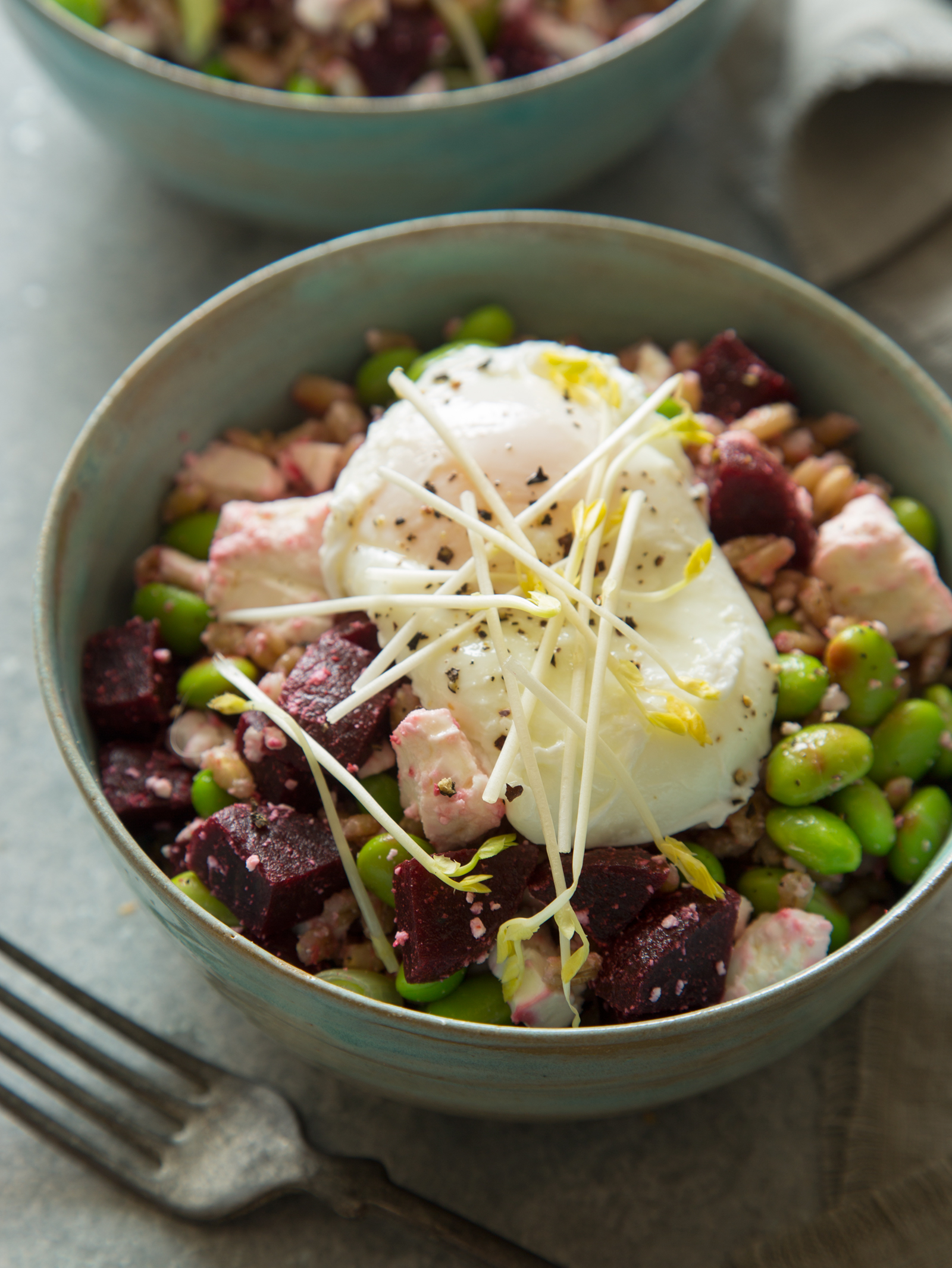 Edamame Beet and Pearled Barley Salad Spoon Fork Bacon