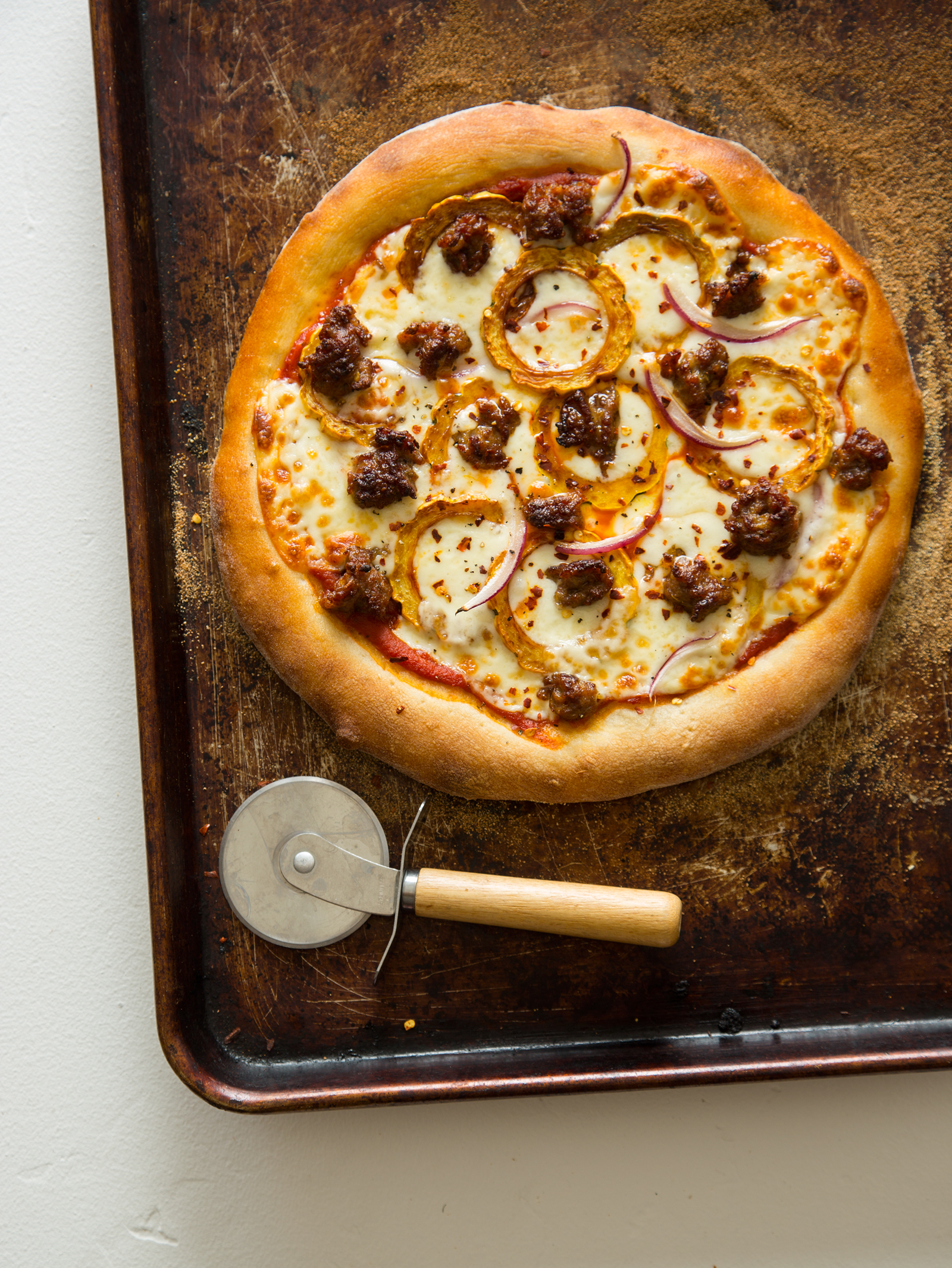 Roasted Delicata and Spicy Italian Sausage Pizza Spoon Fork Bacon