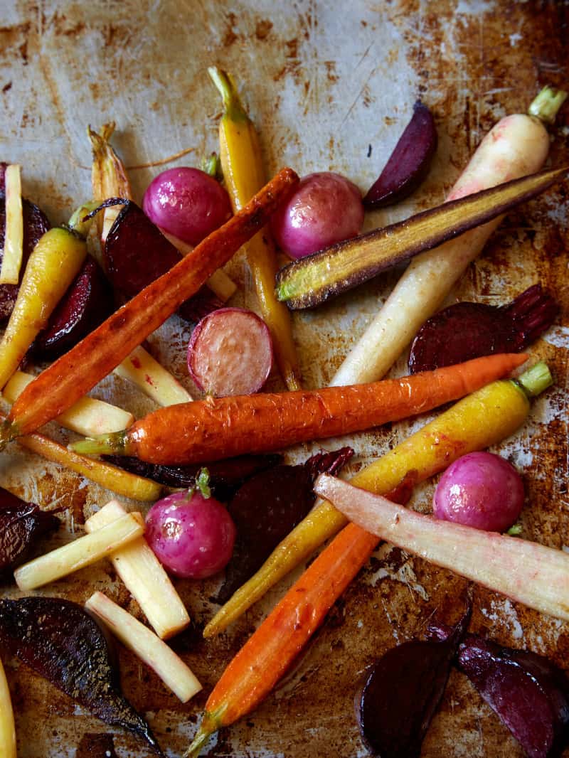 Balsamic mustard marinated roasted vegetables.