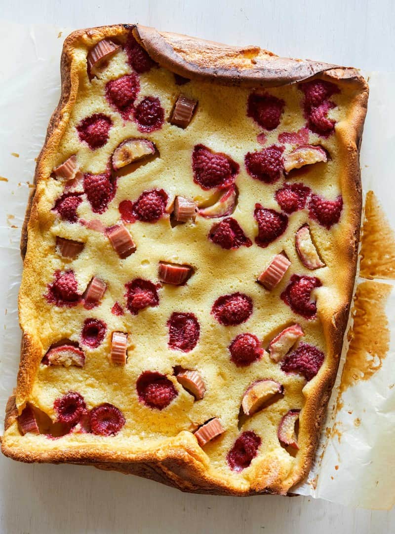 A raspberry rhubarb clafoutis.