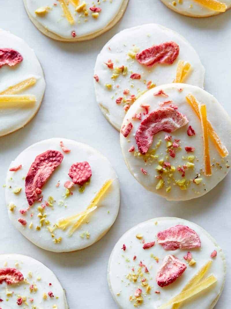 White chocolate dipped butter cookies.