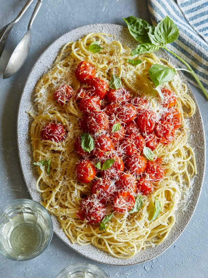 Butter Roasted Cherry Tomato Pasta Spoon Fork Bacon