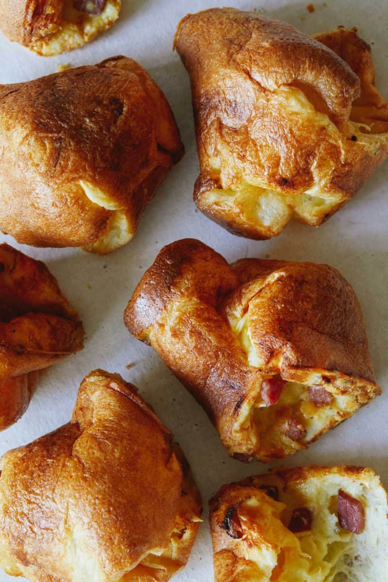 A close up of ham and cheese popovers.