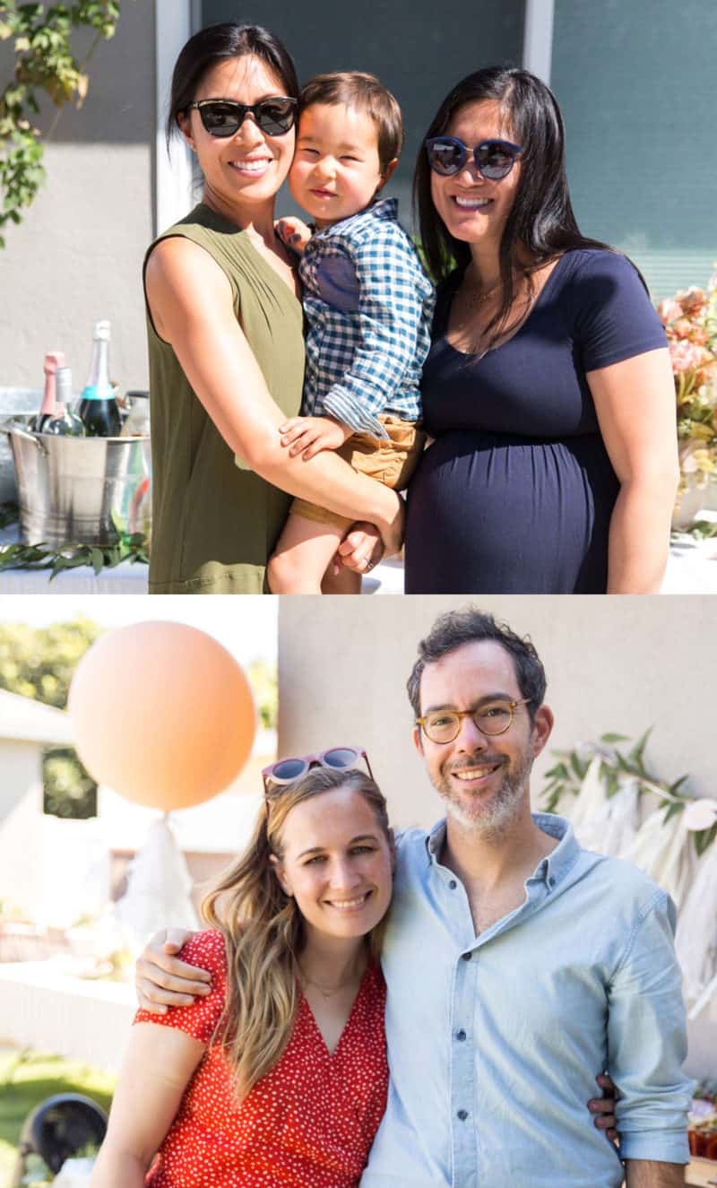 A gorgeous pregnant woman with another woman and child, second photo of beautiful looking couple.